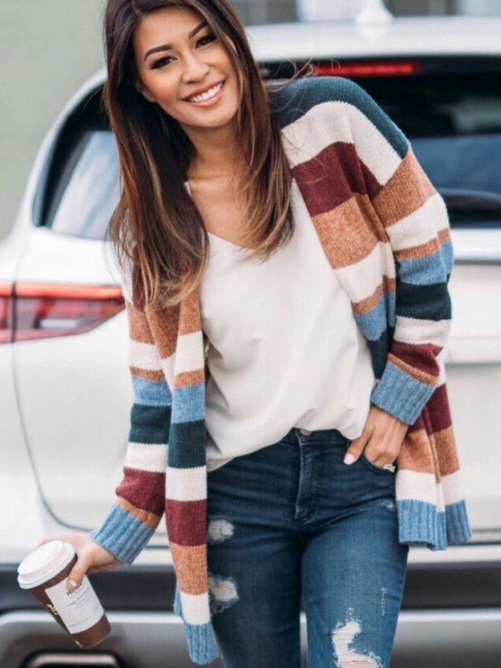 American Eagle - Multi-Colored Slouchy Boyfriend Cardigan | Small | Colorblocked